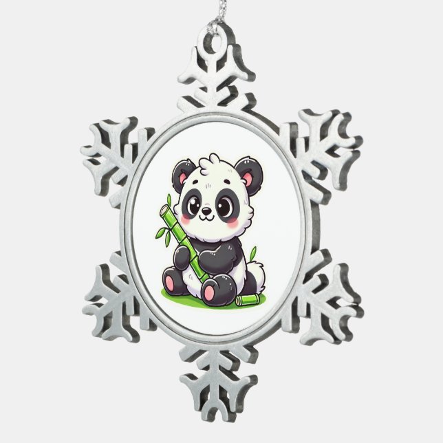 Panda | Ivaniby Snowflake Pewter Christmas Ornament (Right)