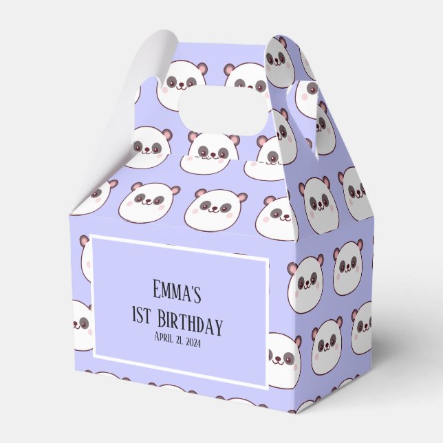 Panda Kawaii 1st Birthday Purple  Favor Box (Front Side)