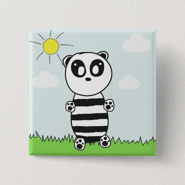 Panda Kids  2 Inch Square Button (Front)