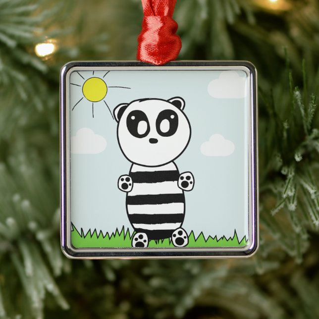 Panda Kids   Metal Ornament (Tree)