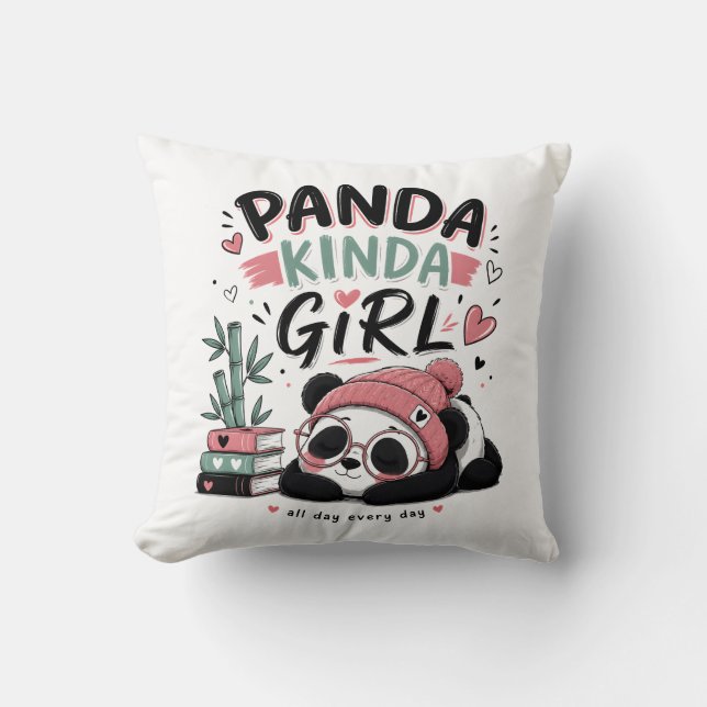 Panda Kinda Girl Cute Panda Throw Pillow (Front)