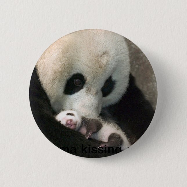 Panda kissing cub 2 inch round button (Front)