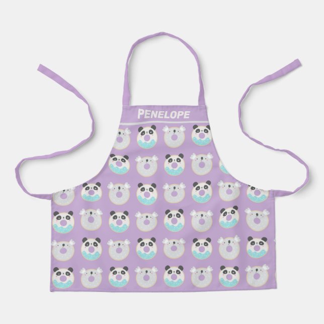Panda Koala Kawaii Doughnut Pattern Personalized Apron (Front)