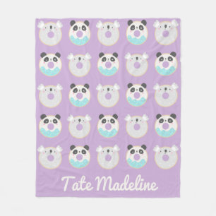 Panda Koala Kawaii Doughnut Pattern Personalized Fleece Blanket