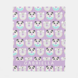 Panda Koala Kawaii Doughnut Pattern Personalized N Fleece Blanket