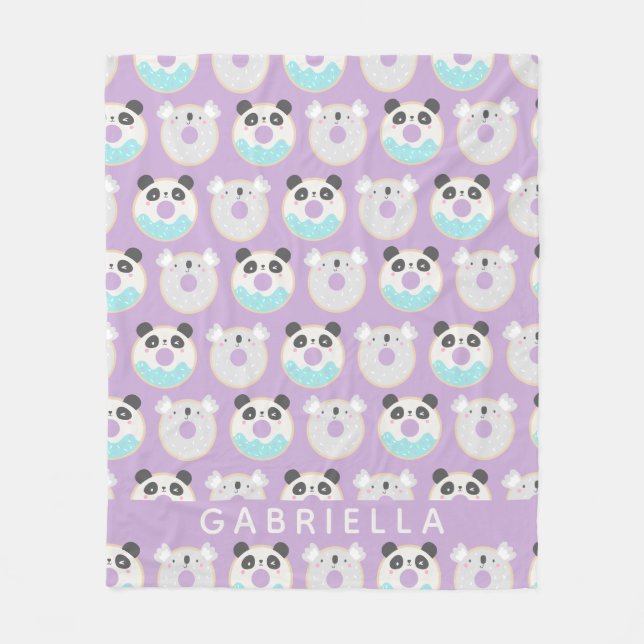 Panda Koala Kawaii Doughnut Pattern Personalized N Fleece Blanket (Front)