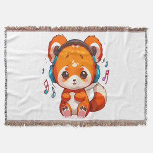 Panda Listening to Kpop Music Throw Blanket