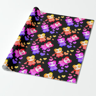 Panda Love Cosmic Space Rainbow Heart Wrapping Paper