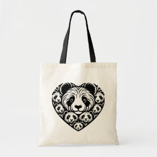 Panda love heart tote bag