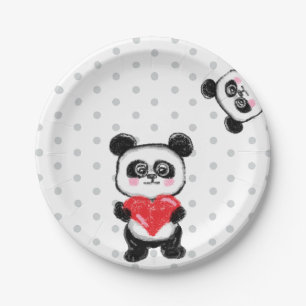 panda love, kawaii, pastel paper plate