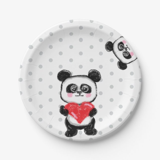 panda love, kawaii, pastel paper plate (Front)