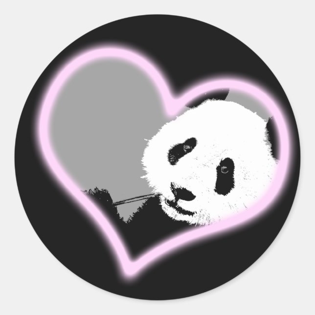 panda love. neon light. classic round sticker (Front)