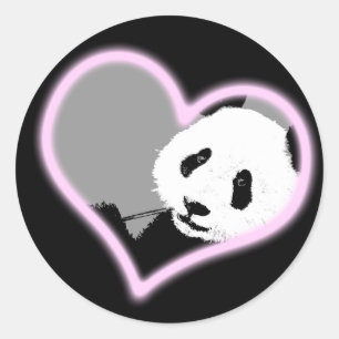 panda love. neon light. classic round sticker