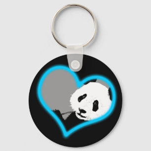 panda love. neon light. keychain