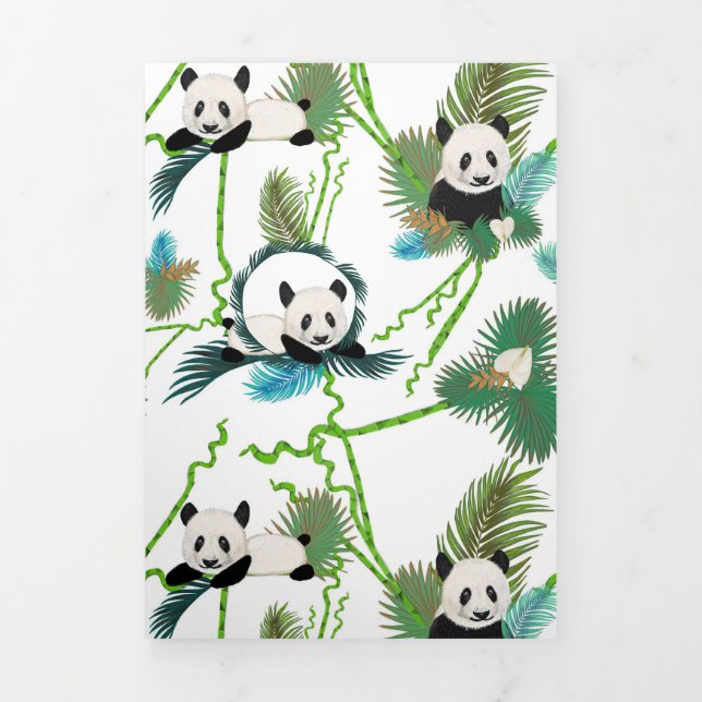 Panda Lover Bamboo And Panda Tri-Fold Holiday Card (Cover)