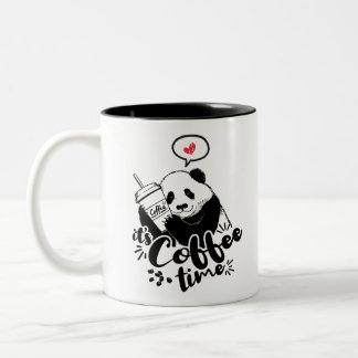Panda loves coffee Two-Tone coffee mug