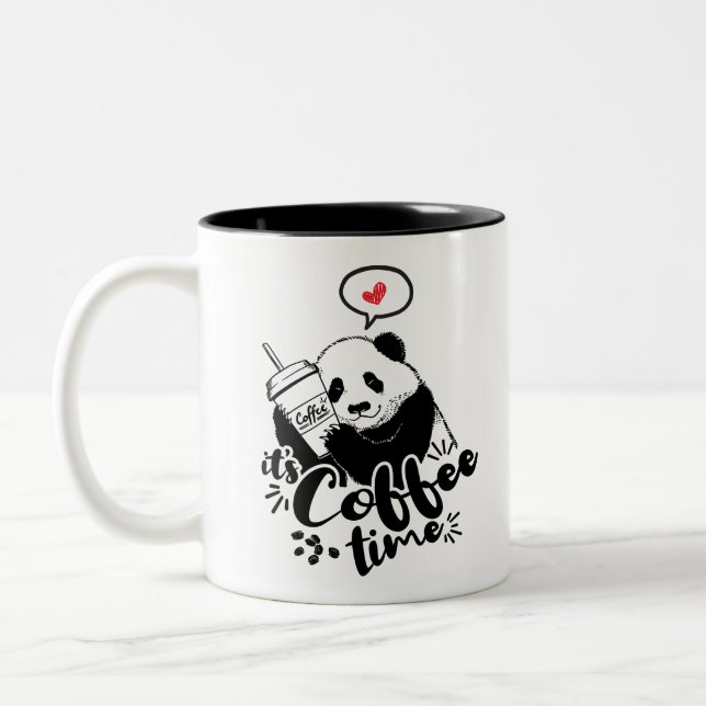 Panda loves coffee Two-Tone coffee mug (Left)