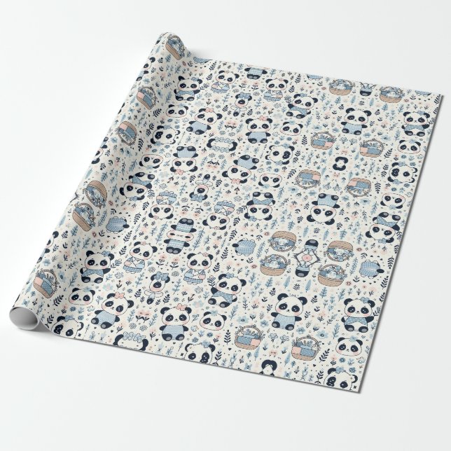Panda Magic: Adorable Wrapping Paper Design (Unrolled)