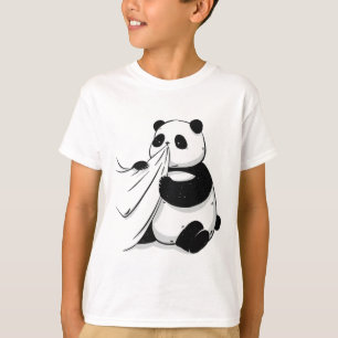 panda mange un t-shirt