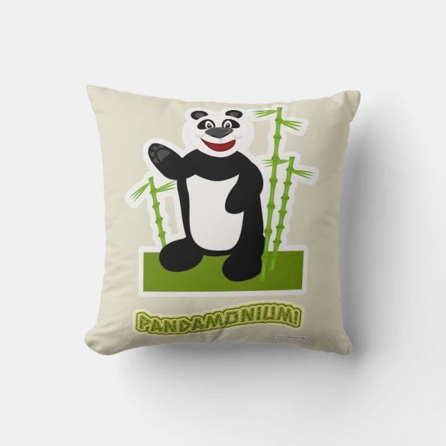 Panda-monium Panda Bear Cartoon Character Fun Throw Pillow (Front)