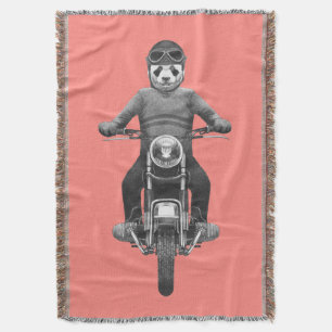 Panda Motorcyle Rider Throw Blanket