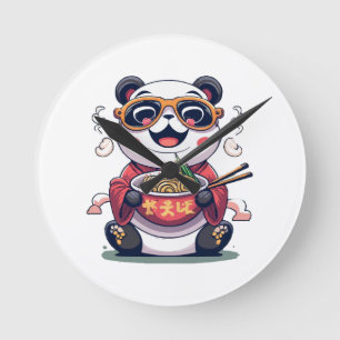 Panda Noodles Round Clock