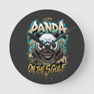 Panda on the Gulf - Edgy Urban Streetwear Graphic Round Clock