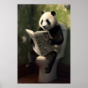 Panda on Toilet Print, Funny Bathroom Wall Art