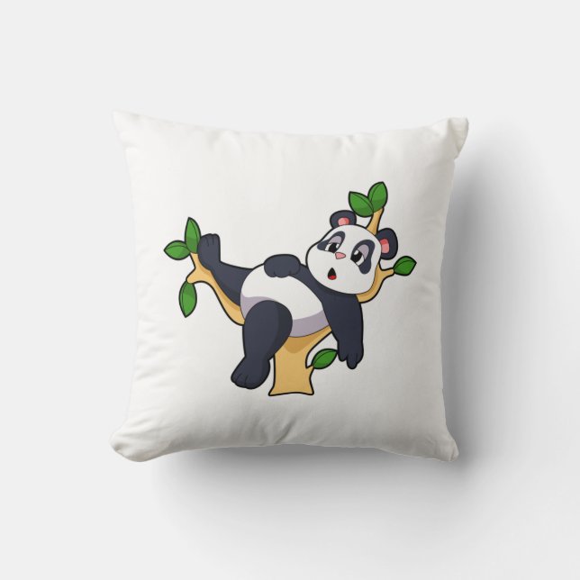 Panda on Tree Throw Pillow (Front)