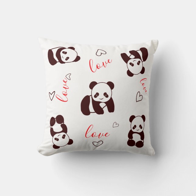 Panda Ours Coeur Saint Valentin Oreiller (Recto)