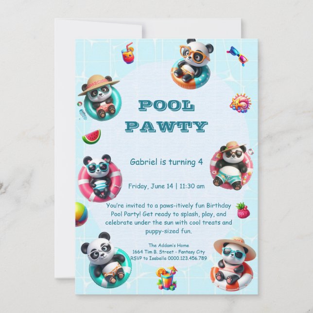 Panda Panda Panda fête Anniversaire Invitation été (Devant)