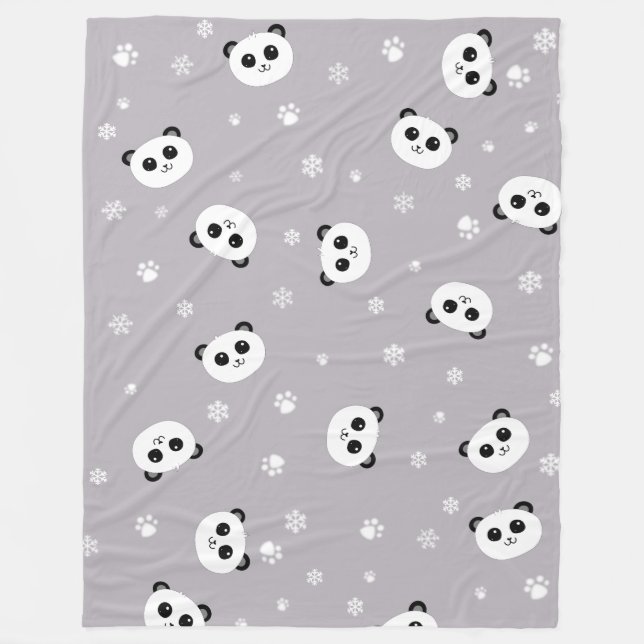 Panda Party Blanekt | Grey Panda | Cute Lg Fleece Blanket (Front)