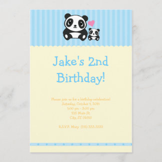 Panda Party Invitation - Blue & Cream