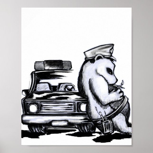 Panda patrol officer clothe police car nap poster (Front)