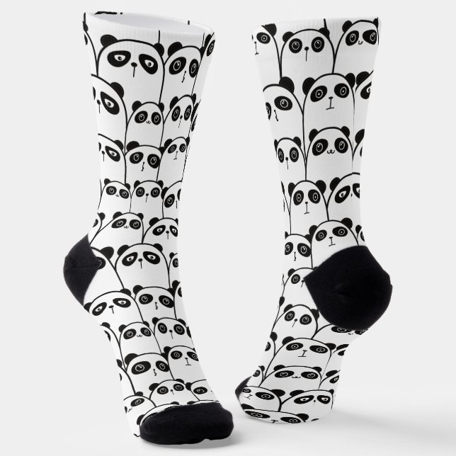 Panda pattern black and white socks (Angled)