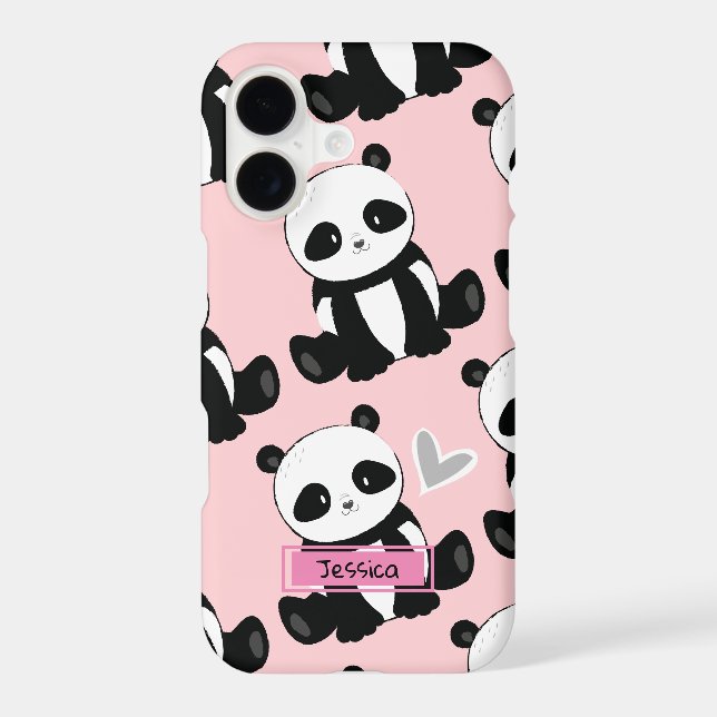 Panda Pattern Girly Pink Custom Name (Back)