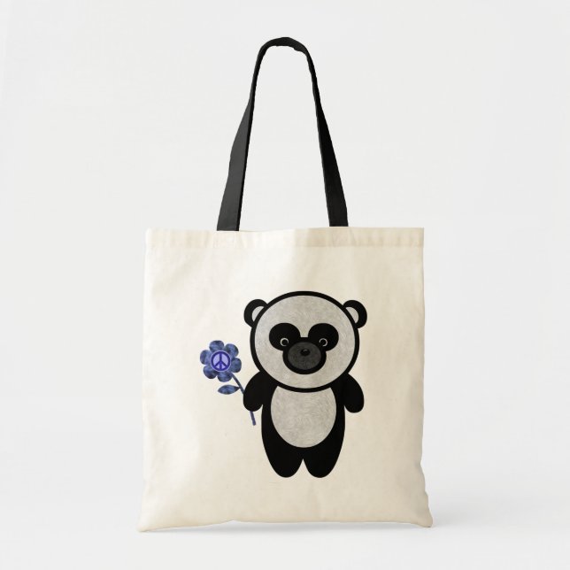 Panda Peace Flower Tote Bag (Front)