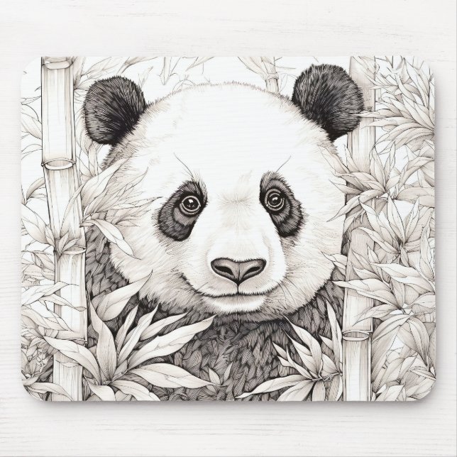 Panda Peaceful Nature Prairie Sketch Drawing Style Mouse Pad (Front)