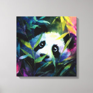Panda Peeking Bamboo Watercolor Canvas Print
