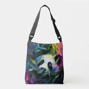 Panda Peeking Bamboo Watercolor Crossbody Bag