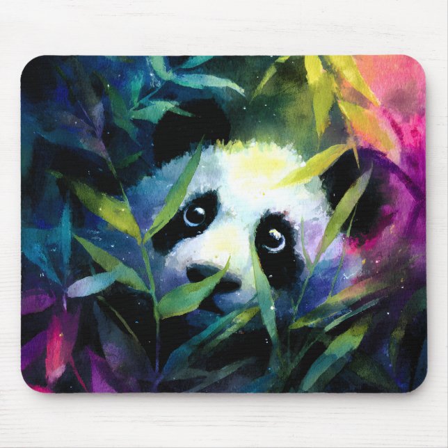 Panda Peeking Bamboo Watercolor Mouse Pad (Front)