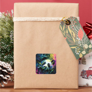 Panda Peeking Bamboo Watercolor Square Sticker