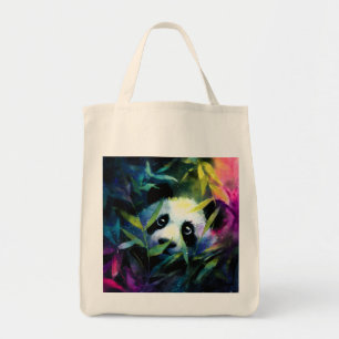 Panda Peeking Bamboo Watercolor Tote Bag