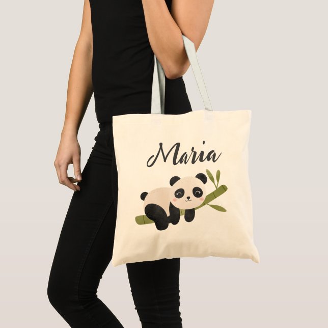 Panda Personalized Bear Tote Bag With Bamboo  (Front (Product))