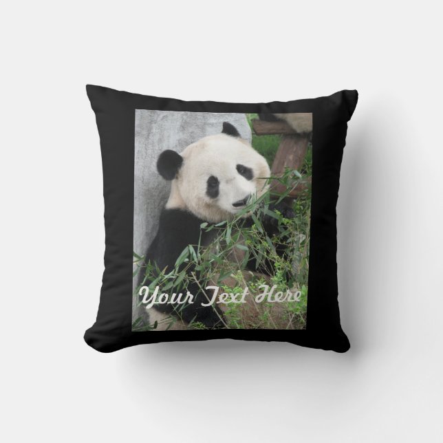 Panda Pillow, Solid Black Back Throw Pillow (Front)