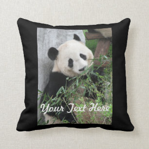 Panda Pillow, Solid Black Back Throw Pillow