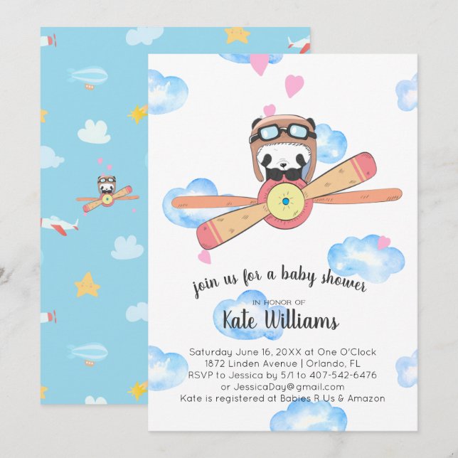 Panda Pilot Baby Shower Invitation (Front/Back)