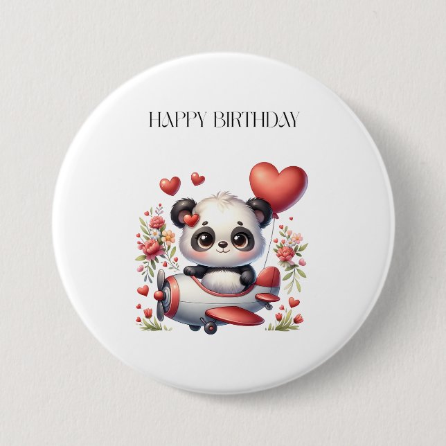 Panda Pilot Birthday 3 Inch Round Button (Front)