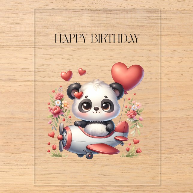 Panda Pilot Birthday Acrylic Invitations (Front)