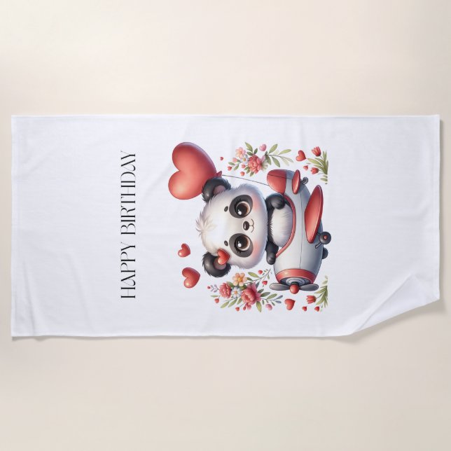 Panda Pilot Birthday Beach Towel (Front)